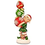 YUETJIN 12' Christmas Elf Figurine with Color-Changing LED Stacked Ornaments – Indoor Holiday Tabletop Decoration