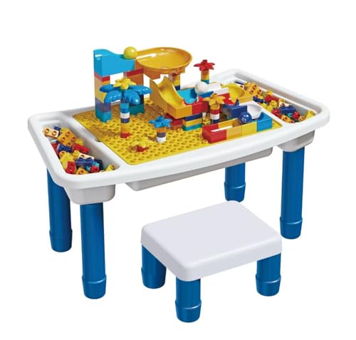 Childrens Activity Table and Chair Set All in One 108 PCS Large Building Blocks Indoor & Outdoor STEM Play Table Sensory Activity Table Gift for Toddlers and Kids 3 4 5 6