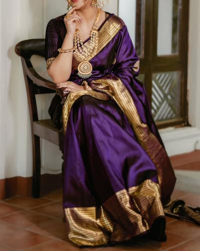Image of Sugathari Women's Maroon Banarasi Kanchipuram Art Silk Saree for Women - Traditional Wedding & Party Saree with Blouse Piece - Ethnic Indian Silk Saree for Bridal, Festive (KS-156)