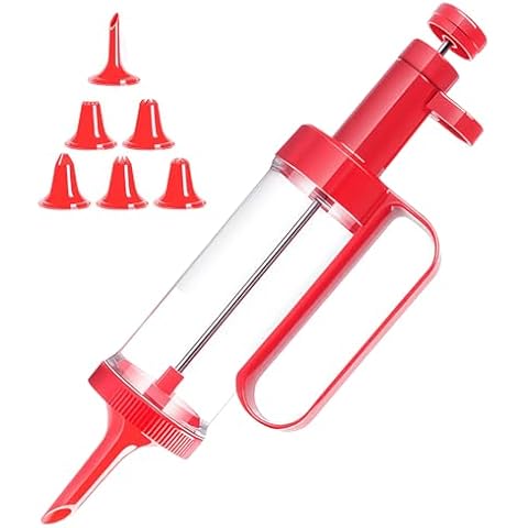 Blingbin Icing Decoration Gun Set, Dessert Decorating Syringe Set, Cupcake Frosting Filling Injector with 6 Icing Nozzles for Cake Cookies Decoration Kitchen Baking Christmas Gift for Baking Lover-Red Cover