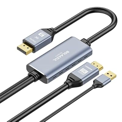 BolAAzuL HDMI 2.1 to DisplayPort Adapter Cable Uni-Directional, from HDMI Source to Display Port Display, Not Displayport to HDMI, Support 8K@30Hz 4K@120Hz 2K@144Hz, USB-Powered, Braided, 2M