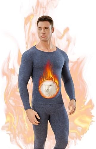 （07:30時点） [QulbltX] あったかインナー メンズ [防寒肌着・吸湿保温・伸縮性] ヒートテック 長袖シャツ 前開き 上下セット 長袖シャツ ズボン下 極暖 防寒 保温 インナーウェア 裏起毛 冬用 ブルー 2XL