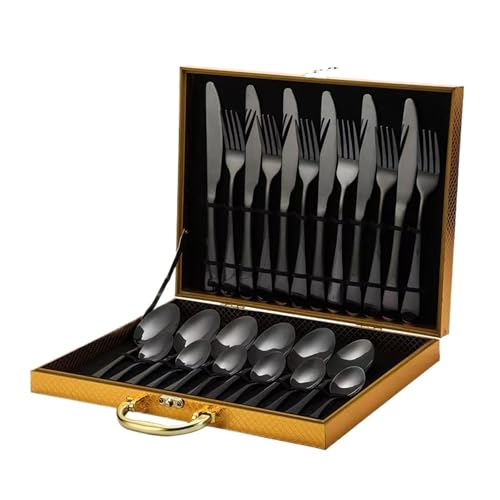 24-Piece Stainless Steel Cutlery Set for Steak - Perfect Gift for Holiday Gatherings (24pcs - Black)