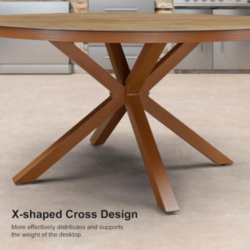Image of PURPLE LEAF Round Patio Dining Set 7 Pieces with Cushion and Arm, Deep Teak