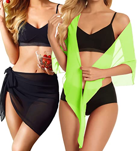 Image of Swimsuit Coverups for Women Sarong Beach Bikini Wrap Sheer Short Skirt Chiffon Scarf for Swimwear