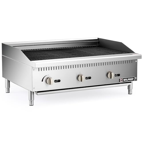 WILPREP Gas Countertop Radiant Charbroiler, 36 in Commercial Radiant Charbroiler with 3 35000 BTU U-Shaped Burners & 6 Cast Iron Grates, NG LPG Compatible Gas Charbroiler for Home Commercial Kitchen