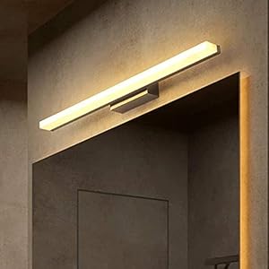 9W LED Miroir Avant Lumière – Salle Bain Lampe Etanche Acrylique Abat-jour Maquillage Vanité Éclairage Base Acier Inoxydable Applique Murale pour Cabinet Toilette Blanc Chaud