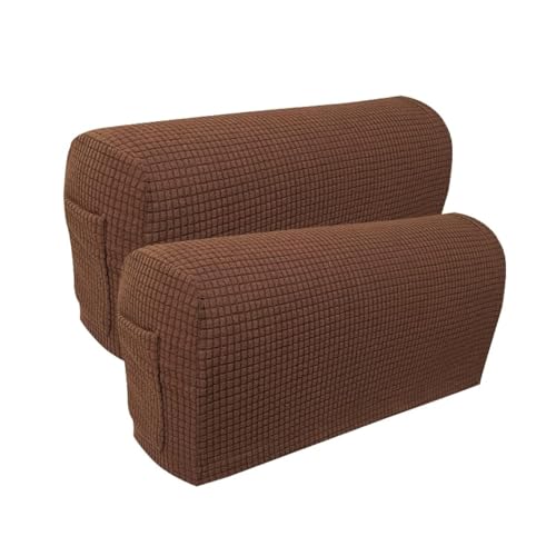 Garayma Sofa Armrest Covers With Pocket - Elastic Protector, Anti-Slip, Removable Couch Arm Slipcovers for Christmas Decor, Pack of 2 (Dark Coffee)