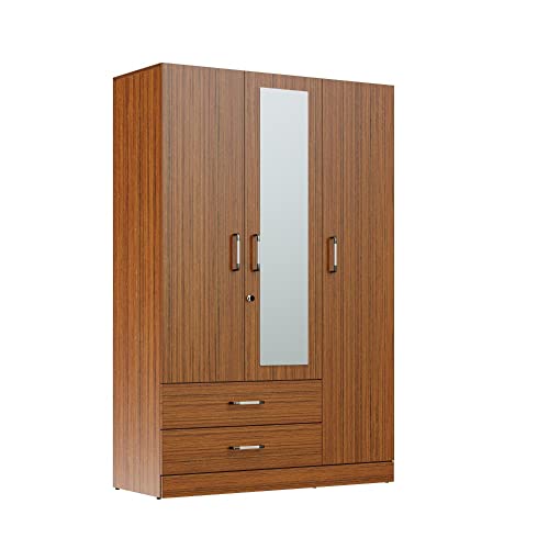 Image of Wakefit Wardrobe | 1 Year Warranty | Engineered Wood Almirah, Cupboard for Clothes Storage | 3 Door, Mirror, 1 Drawer, 1 Hanging Space | Organza Plus - Natural Teak