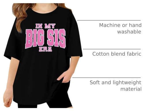 Image of Big Sister Shirts for Girls in My Big Sis Era T-Shirt Oversized Kids Sparkly Graphic Short Sleeve Outfits