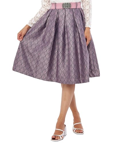 Lifos 0800 Dirndlrock Trachtenrock mit Gürtel Paisley Muster Oktoberfest (40 Rosa-Grau)