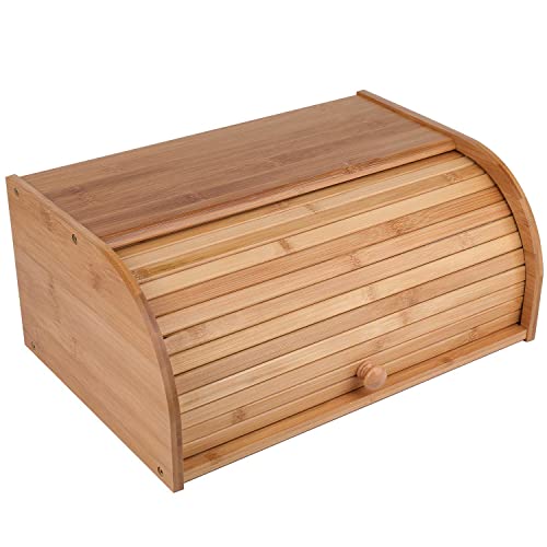 KAYBTNT Eco-Friendly Bamboo Bread Bin - Wooden Roll-Top Storage Container for Kitchen, Large Size 40 x 28 x 17 cm