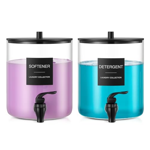 Glass Laundry Detergent Dispenser 128 oz / 3.5L Fabric Softener Dispenser for Laundry Room Organization Detergent Holder with Plastic Spigot (Black 2 Pack)