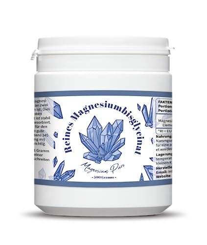 Pure Magnesium Bisglycinat Pulver - Magnesiumbisglycinat 200mg Elementares Magnesium pro gramm - Ohne Magnesiumstearat