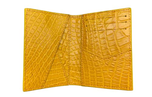 Yellow Genuine Alligators Crocodile Double Side Leather Credit Card Holder