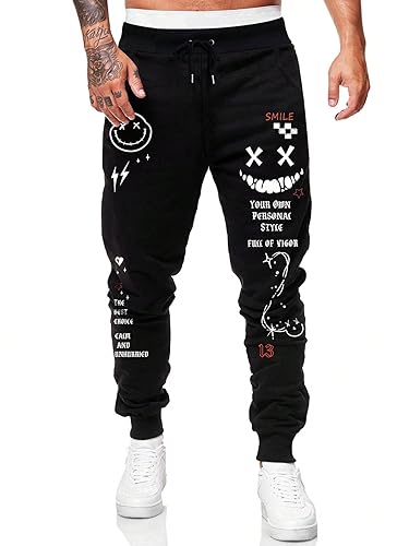 WDIRARA Men's Graphic Print Knot Front Sweatpants Drawstring Elastic Waist Trousers with Pockets3