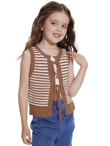 Girls Sweater Vest Kids Casual Sleeveless Crochet Tops Color Block Tie Back Knit Tank Tops2
