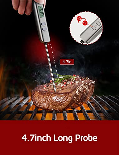 Yaungbass Digital Meat Thermometer, Instant Read Cooking Food Thermometer With 4.7In Long Probe For Grill Candy, Kitchen Thermometer For Bbq Smoker Oven Oil Milk Yogurt, 1-Silver #TOP2
