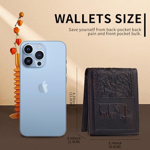 Full Grain Leather Wallet for Men RFID-Blocking Bifold Wallet Extra Capacity with 2 ID Windows Slim Billfold with 8 Card Slots Gift for Men(Praying, Wine Red)4