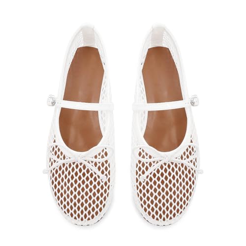 Image of MICIFA Women's Mesh Ballet Flats Fishnet Ballerina Flats Buckle Strap Mary Jane Causal Daily Dress Shoes