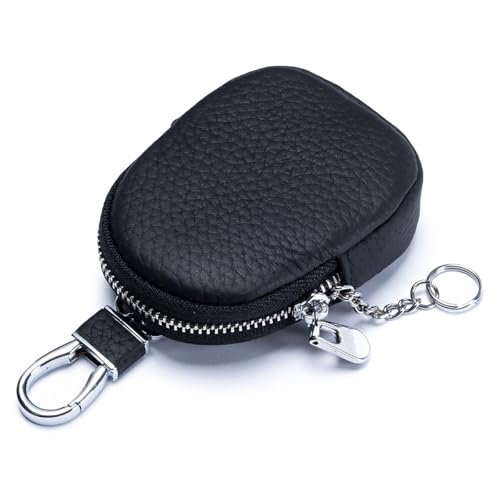 Leather Zipper Coin Purse Wallet With Keychain, Coin Organizer, Change Holder,Mini Leather Zipper Storage Bag for Men & Women (Black)