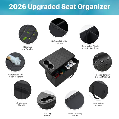 Image of Mixsuper Liner Car Seat Organizer Ford Explorer with Cup Holders Ford Explorer Console Organizer 2020-2025 2026 Explorer Accessories Organizer for Explorer Seat Aisle Storage Box for Travel
