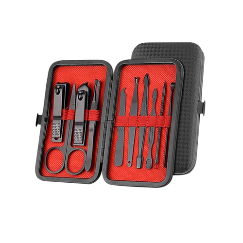 JIHUOO Juego de 10 piezas de manicura de acero inoxidable, kits de cuidado de uñas, herramientas profesionales de pedicura, herramientas de cuidado personal con funda de piel sintética para mujeres y