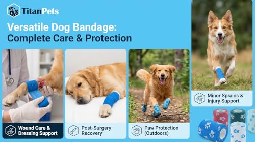 Image of Dog Bandage Cohesive Wrap for Paw & Leg | 7.5cm x 4.5m - Pack of 4 | Easy Tear, Fur Safe | Self Adhesive Elastic Vet Tape for Walking Protection, Wound Care & Licking Prevention Bandage Roll
