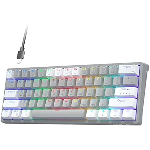 AULA 60 % kabelgebundene mechanische Tastatur, Hot-Swap-fähig, kompakte RGB-Gaming-Tastaturen mit blauen Schaltern, weiß und grau Cover