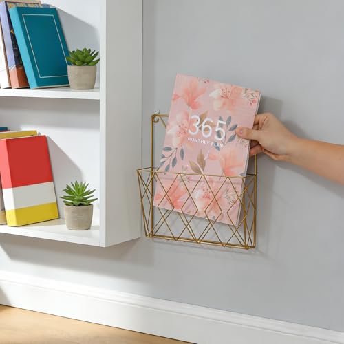 Expositor de libros metálico dorado WATIIFUFU elegante y resistente de pared para oficina 5