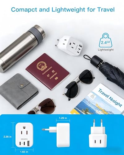 Image of HANYCONY European Plug Adapter, US to Europe Power Adapter with 2 Outlets & 3 USB Ports (2 USB C), Type C Travel Adapter for Italy, Spain, France, Germany, Greece, Iceland, Essentials for Cruise Ship
