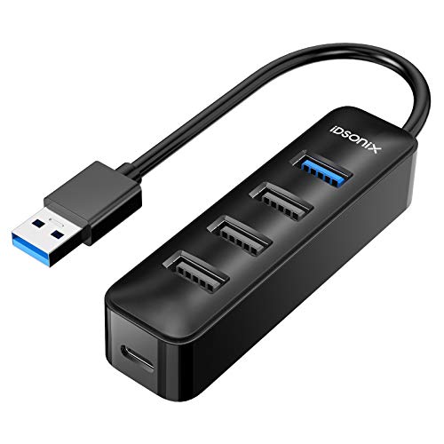 iDsonix Hub USB Alimenté, 4-Port 5V/2A avec 1 Port USB 3.0 de Transfert de Données Haut Débit et 3 Ports USB 2.0 Port pour Ordinateur Portable, PC, XPS, Clés USB, et Autres -Noir Cover
