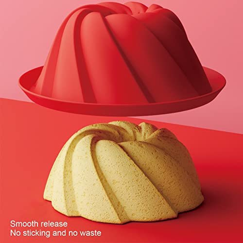 Silicone Fluted Cake Pans, 9 Inches Fluted Spiral Cake Mould Nonstick Cake Pan, Silicone Baking Cake Mould Fluted Round Cake Tin for Donut Muffin Cake Cookie Pudding Baking, Red - Image 5