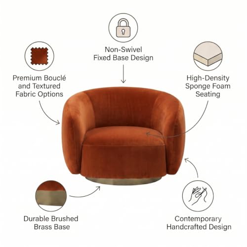 Image of Kingsman Furnitures Brok Swivel Luxury Accent Arm Chair 360 Degree Rotatable Sofa for Home | Bedroom, Living & Drawing Room | Ultra Soft and Comfortable for Lounge (Burnt Orange, Non-Swivel)