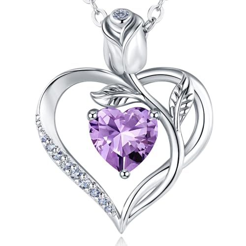 Image of Heart Birthstone Necklace for Women I Love You