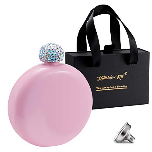 Hillside-Kit Booze Shot Flask- Ab Crystal Lid Creative 304 Stainless Steel Wine Alcohol Liquor Flask For Women Girls Men Party Hand Size Flask-5Oz #TOP26