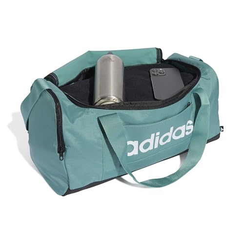Image of adidas Unisex Essentials Linear Duffel Bag, Powder Teal /Black /White, S