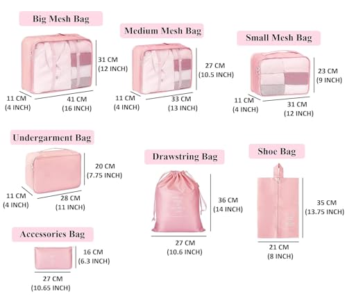 Image of 7 Pcs Foldable Luggage and Laundry Bag Pouch Waterproof Travel Toiletry Organizer Garment Storage Bag Portable Packing Cubes Storage Bag (1 Pc) (Grey) (PINK)