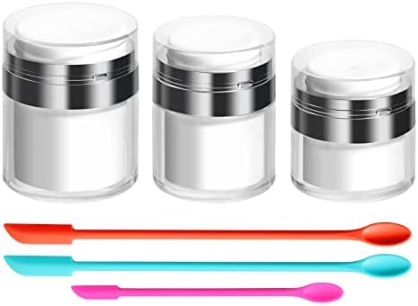 JPNK Airless Pump Bottles Empty Cosmetic Container with Silicone Spatula Set for Creams Gels Lotion Toiletry (Silver)