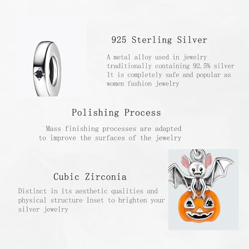 Charms 925 Sterling Silver Pumpkin Witch Hat Skull Dangle Pendant with 5A Cubic fit for Charm Bracelet for Woman Halloween Christmas Birthday Gift4
