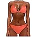 Produktbild Damen Push Up Bikini Einfarbig Triangel Bademode Zweiteiliger Badeanzug Bikinioberteil Mini BH mit Bandage Tanga Strand Bikinihose Beachwear(Orange,M)