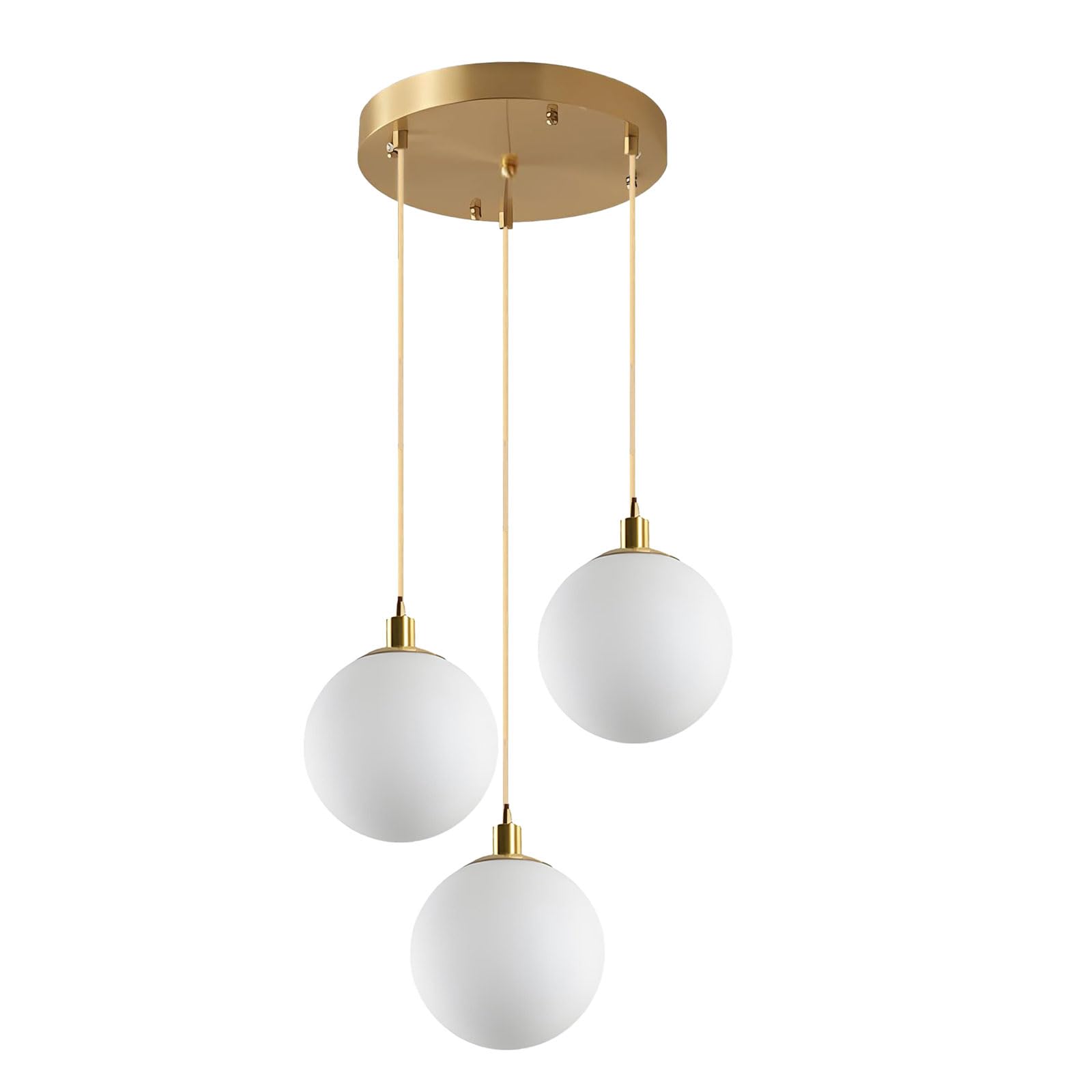 ZTTECH Modern 3 Light Pendant Light White Glass Hanging Lamp Gold Finish Adjustable Height E27 Base for Kitchen Island Dining Room Living Room