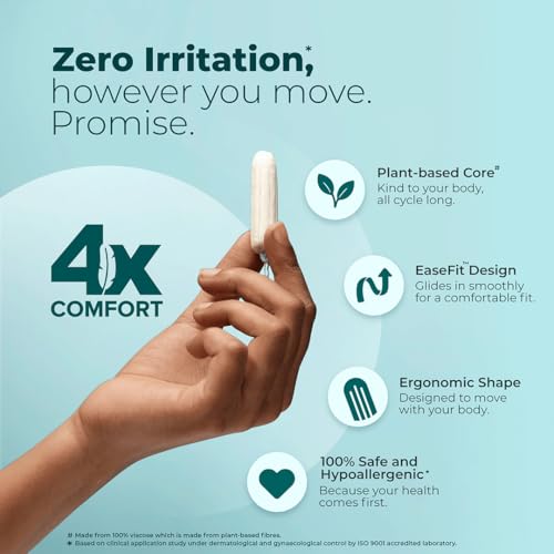 Image of Nua EaseFit Tampons for Medium Flow | 12 Tampons | Gynaecologically Tested | Hypoallergenic | Rapid Absorption Core | Leak-Proof Protection