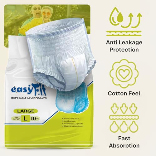 Image of Easyfit Adult Pull Ups Overnight Protection | Leak Proof Diapers Pants | Wetness Indicator | Anti-Bacterial Absorbent Core | Unisex Diapers (Size L, Pack of 6)