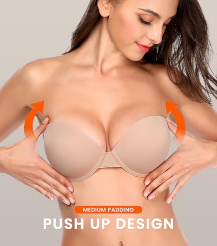 Image of JOATEAY Adhesive Bra Strapless Sticky Push Up Reusable Invisible Lift Padded Non-Slip for Women Backless Dress Wedding Party