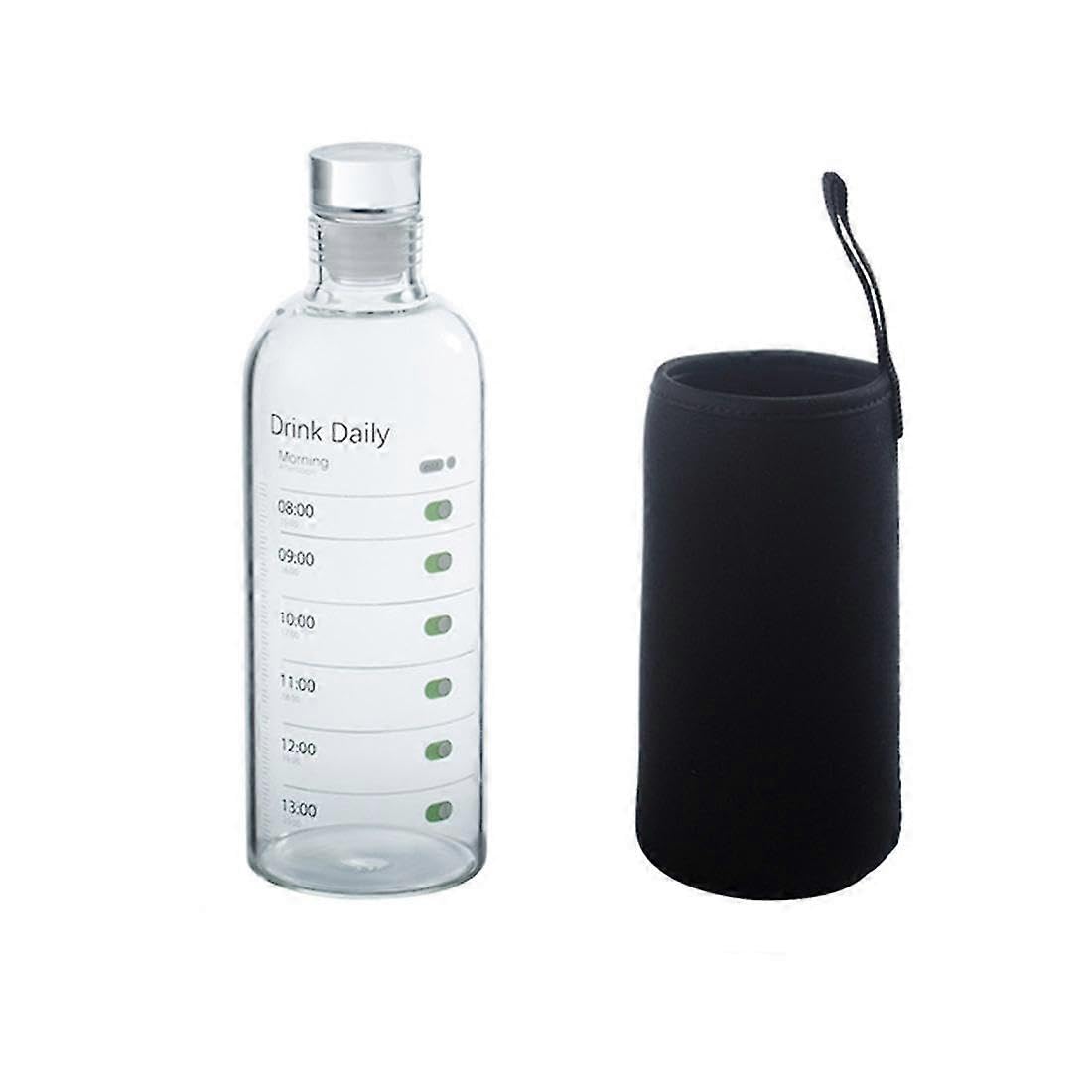 JOYHAPPST 500ml Large Capacity Glass Bottle With Time Marker Cover For Water Drinks Transparent Milk Juice Sim