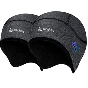 HIKENTURE Wintermütze 2er Pack, Winddichte Fahrrad Mütze Winter, Warm Bike Cap, Helm-Unterziehmütze Herren/Damen für Fahrradhelm Skihelm Kletterhelm Radfahren-D1