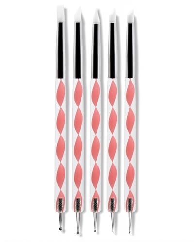5PCS Dual-Ended Nail Art Dotting Tools Silicone Sculpting Pens & Ball Stylus Set for Gel Polish Builder Gel Chrome Powder 3D DIY Nail Art Design & Manicure Decoration