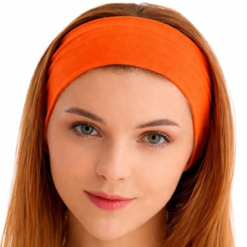 Headbands for Women Men Solid Color Non-Slip for Yoga Fashion Sports Hair Bands for Men Womens Hair Soft Cotton Fabric Stretchy Headbands for Women for Workout Fitness Running (ORANGE 1 Size)