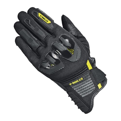 Held Sambia 2 Sommer Motorradhandschuhe Herren - Schwarze Textil Leder Motorrad Handschuhe aus Hochabriebfestes Känguruleder - Knöchelschutz, Nudud Touchscreen, CE Zertifiziert, Größe 11
